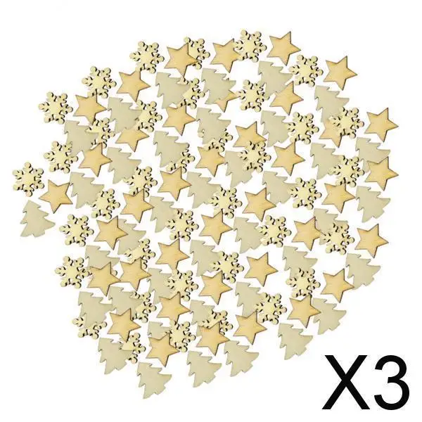 

2-4pack 100 Pieces Assorted Wood Star Christmas Tree Snowflake Embellishments