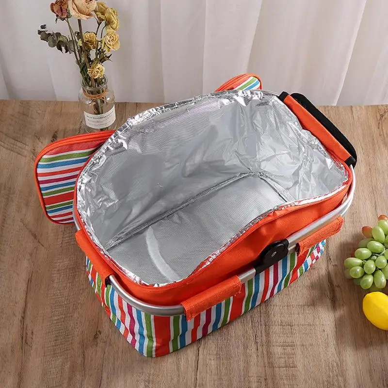 Foldable Camping Ice Cooler Basket 30L Insulation Picnic Basket Picnic Bag Portable Oxford Cloth Bag For Camping Grocery cooler bag