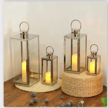 Lantern Glass Candle Holder Vintage Gold Aesthetic Iron Candle Holder Container Luxury Portavelas Table Decoration