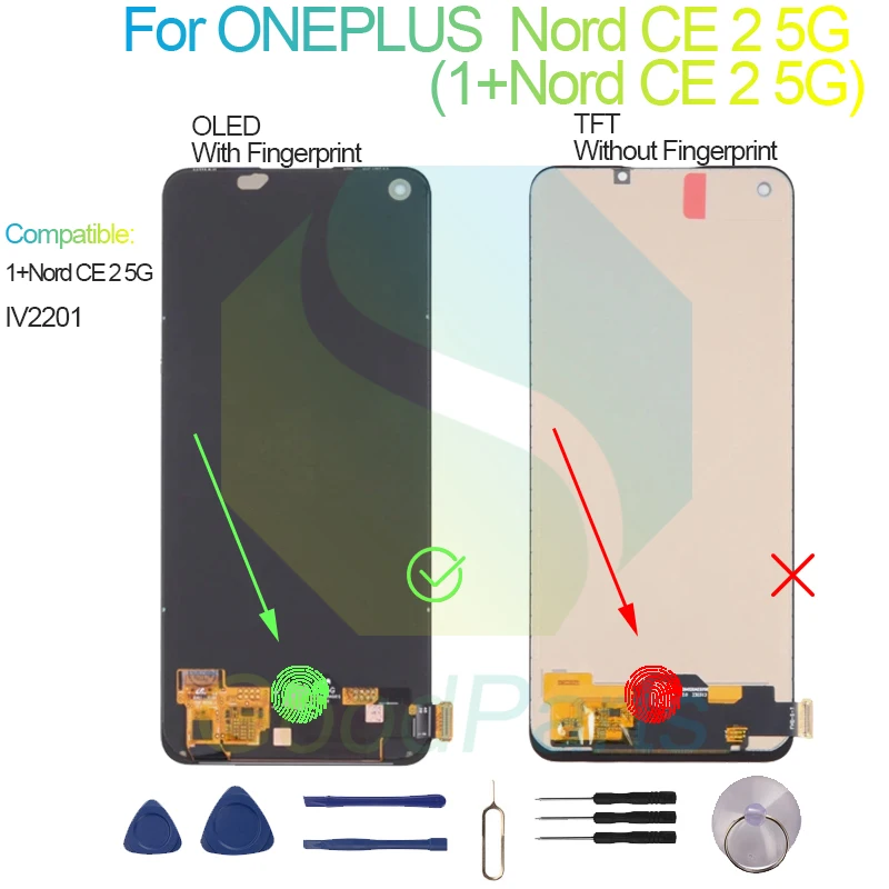 Screen Display Replacement For ONEPLUS Nord CE 2 5G 2400*1080 IV2201 1+Nord CE 2 5G LCD Touch Digitizer lcd display screen