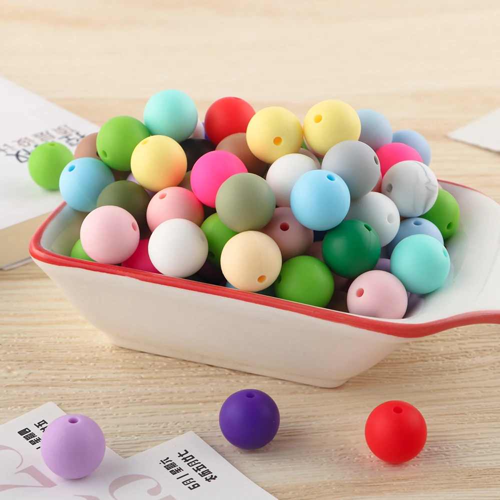 Vibrant Silicone Beads for DIY Jewelry Crafting - 50 Pieces, 12/15mm