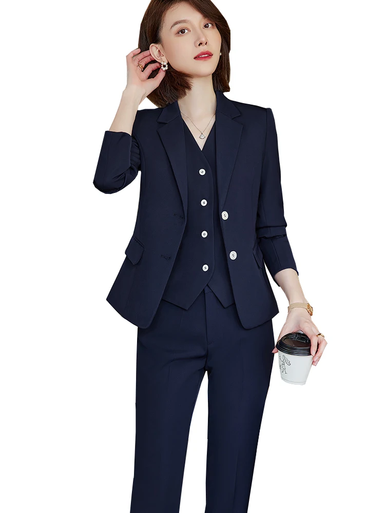 

Women Blazer Vest and Pant Suit Red Navy Black Blue Formal 3 Pieces Set For Office Ladies Business Work Career Wear