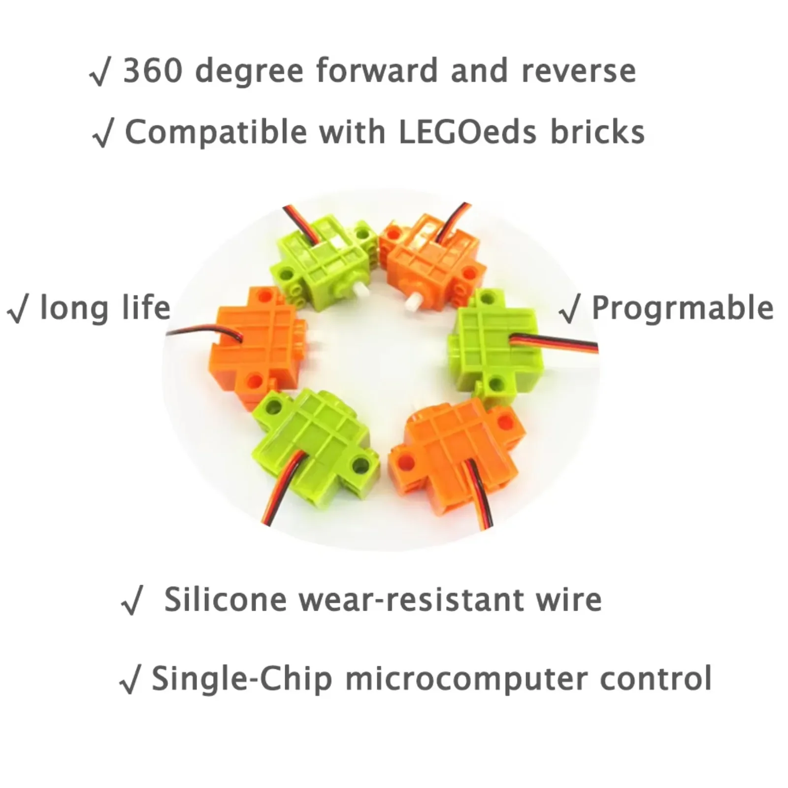 Geekサーボ-360度の電力交換用サーボ,4個,Legoedsビルディング