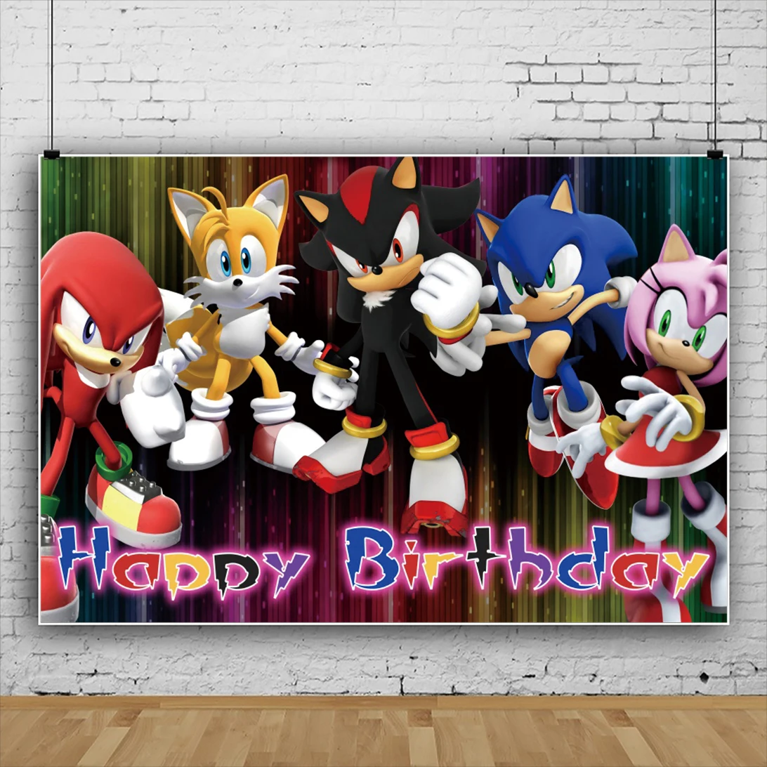 thumbnail image 1 of Fondo fotográfico con sombra de Sonic The Hedgehog, suministros para fiestas de cumpleaños, baby shower, pancarta decorativa, 1 of 5