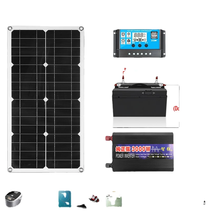 

Solar Panel System Complete 12V to 220V 3000W Pure Sine Wave Inverter 30A Battery Charge Controller Solar Generator for Home