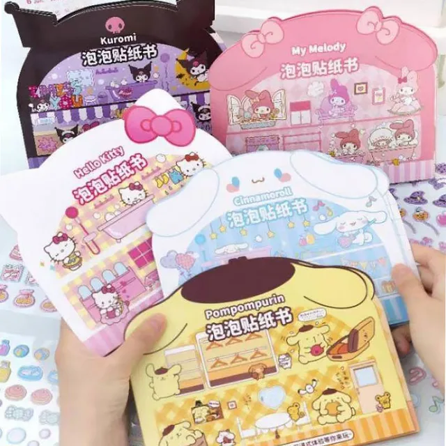 5Pcs Kawali Sanrio Hellokitty Kuromi My Melody Cinnamoroll Pompompurin Sticker Quiet Book Diy Cute Kids Toys Halloween For Girls