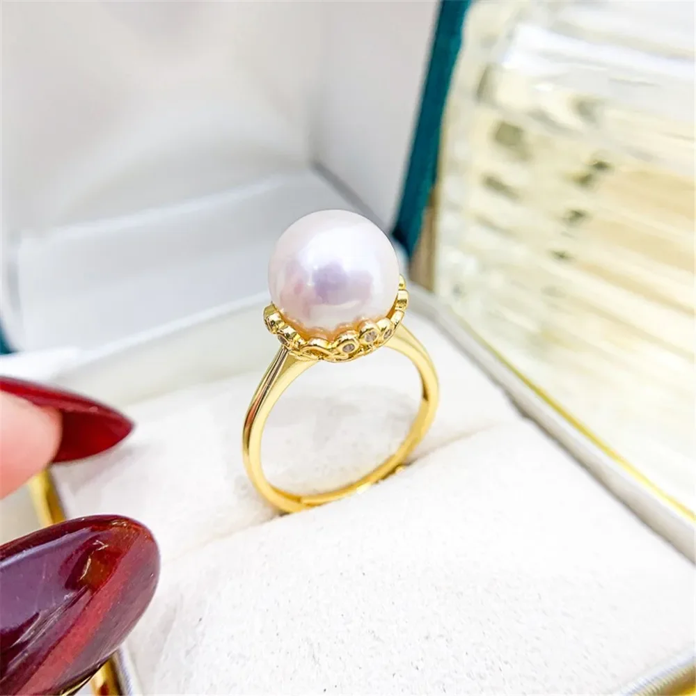 

DIY Pearl Ring Accessories S925 Sterling Silver Ring Empty Holder Concealer Gold Silver Jewelry Fit 10-11mm Round Z172