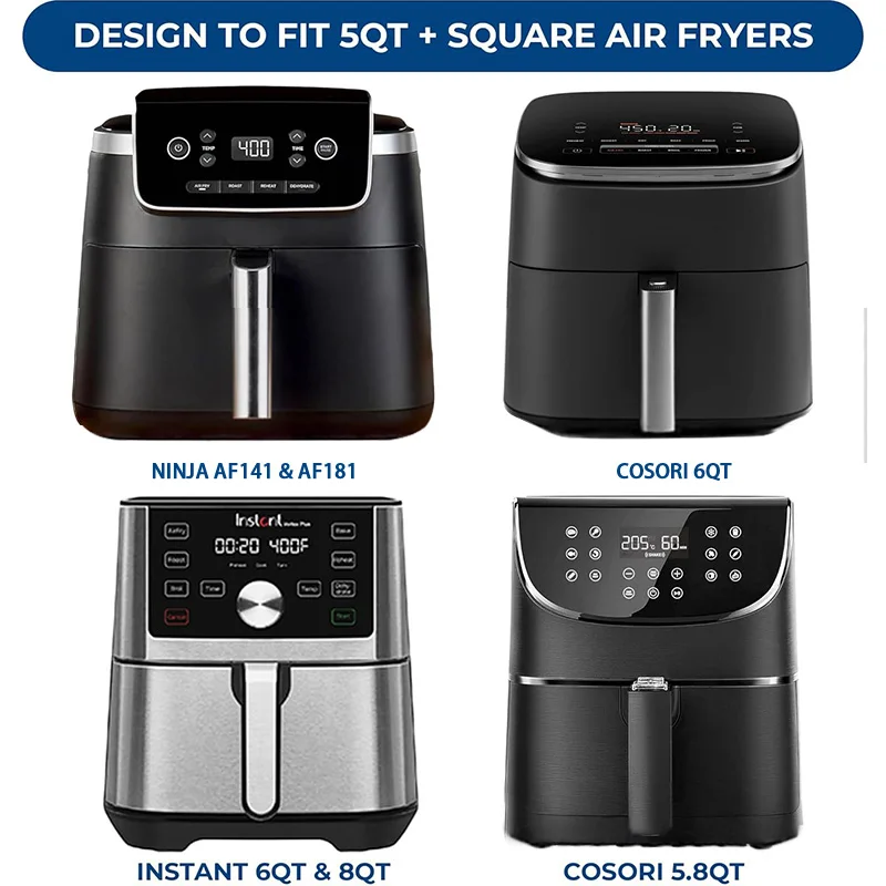 Air Fryer Liners Air Fryer Accessories Air Fryer Silicone Tray 20cm/7.87inch Square Reusable Air Fryer Silicone Liners for Ninja AF180 AF140 Silicone Basket for Philips HD9270 Accessoires