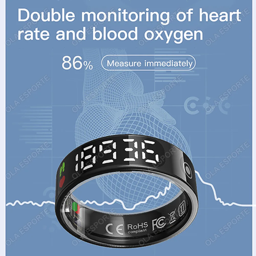 SR08 Smart Ring with Charging Box for Men Women LED Display Screen Gesture Control Health Monitor 5ATM Waterproof Sports Rings - 2