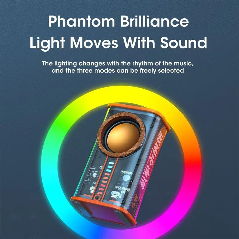 2024 K07 Transparent Bluetooth 5.0 Speaker Wireless Small Steel Cannon RGB Lighting Rhythm TWS Subwoofer Mini Creative Speaker