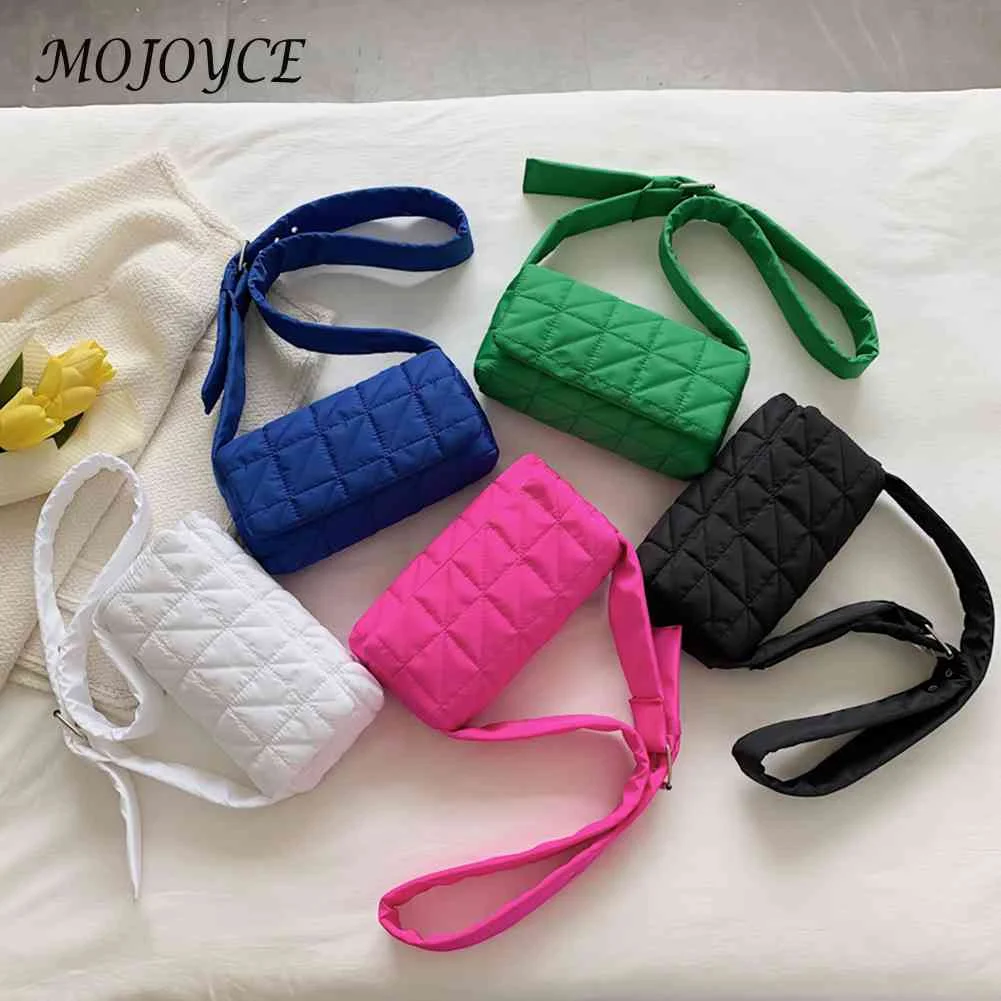 Fashion Padded Quilted Crossbody Bag Solid Color Designer Ladies Satchel Belt Buckle Women