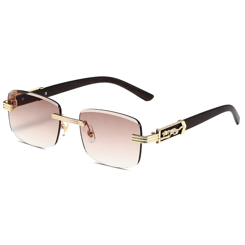 2023 New Wood Grain Foot Leopard Head Diamond Cut Edge Sunglasses Vintage Trend Street Shot Sunglasses SUANGLASSE_voghion.com