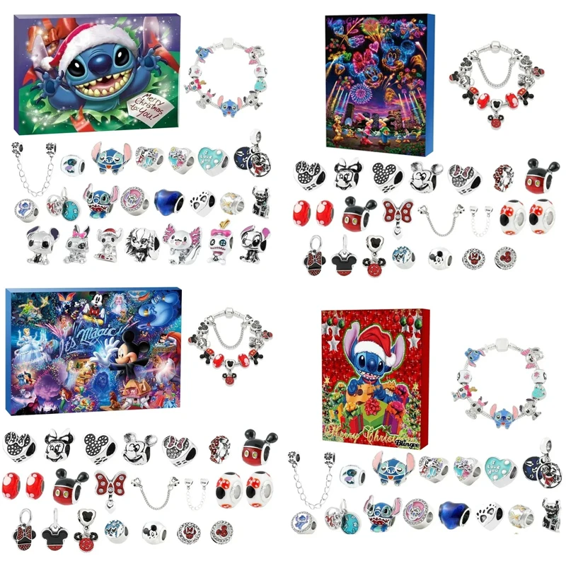 

Disney Christmas Advent 24 Countdown Calendar Bracelet Pendant Gift Box Stitch Mickey Mouse Pooh Bear Anime Cute Children's Gift