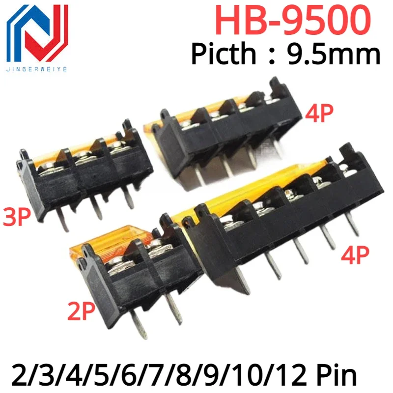 

5Pcs/LOT HB-9500 9.5MM 2P 3P 4P 5P 6P 7P 8P 9P 10P Picth:9.5mm Barrier Terminal Block Connector with Cover PCB Mount