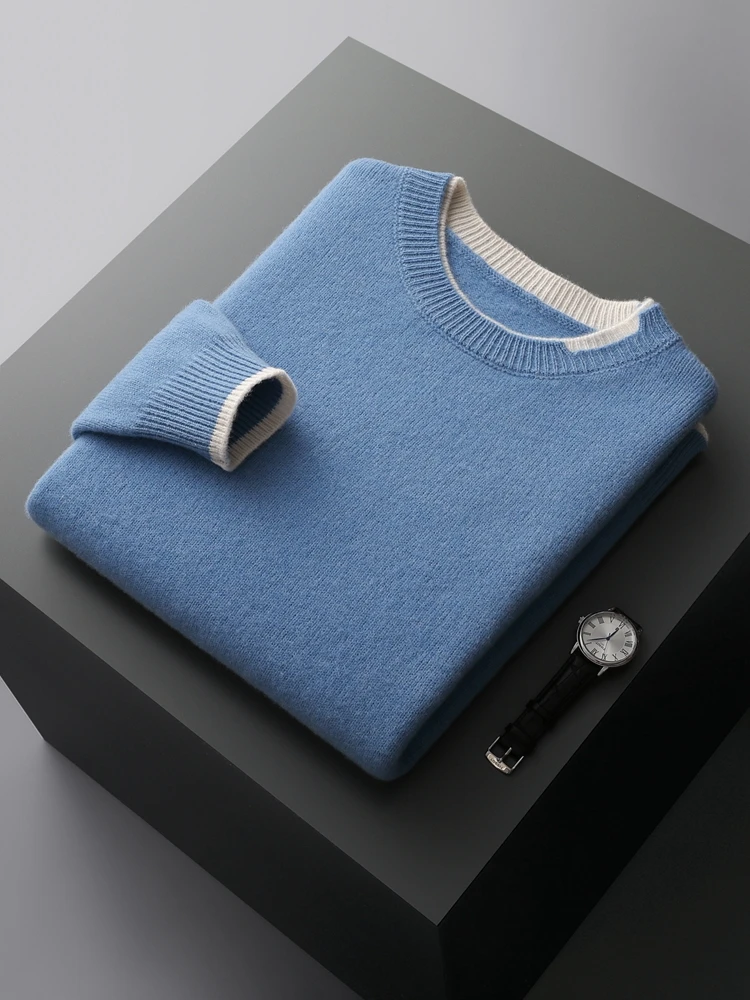 CHICUU Men Thick Cashmere Sweater Autumn Winter O-neck Pullover 100% Merino Wool Knitwear Basic Smart Casual Clothing Tops 2