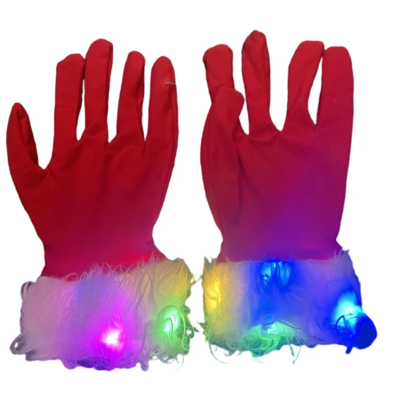 

Glow in the Dark SantaClaus Gloves for All Ages Christmas Costume Santa Hat Holiday Party Accessories Furry Cuff Drop Shipping