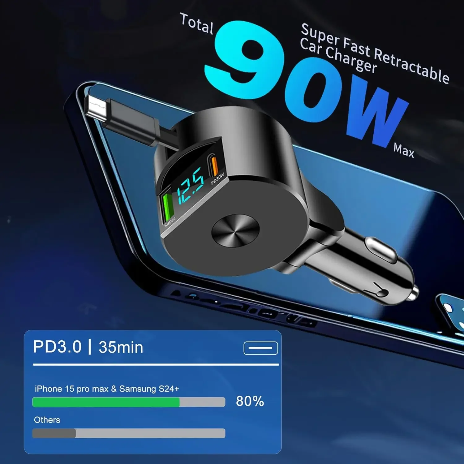 Aluminum Car Charger with Dual Cables for Fast Charging