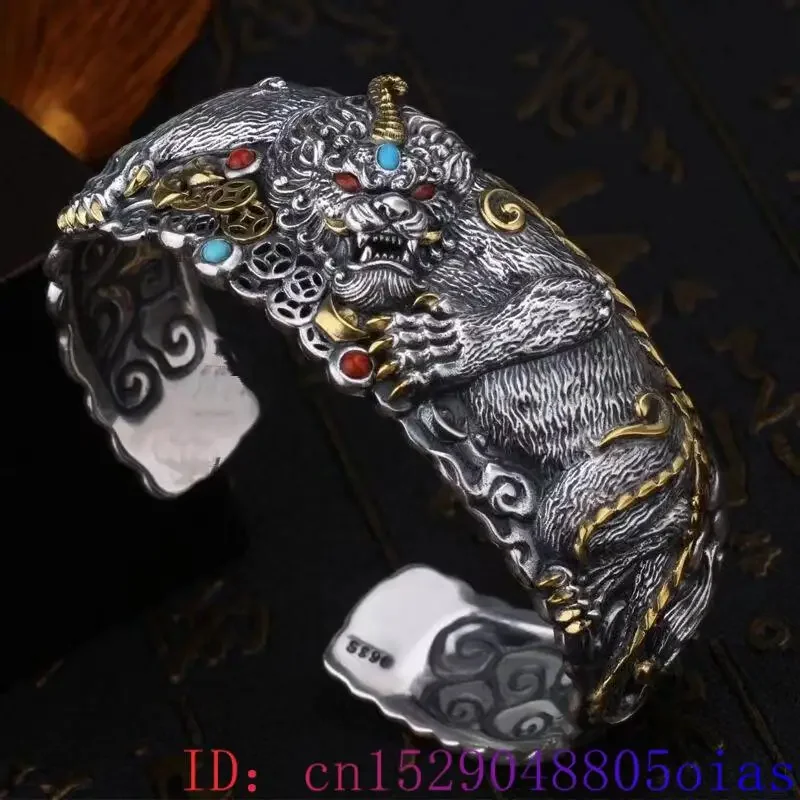 Браслет Pixiu Tiger из серебра 925 пробы, натуральный ювелирный аксессуар, амулет, резной камень, талисманы, подарки, дизайнерский браслет, настоящий драгоценный камень
