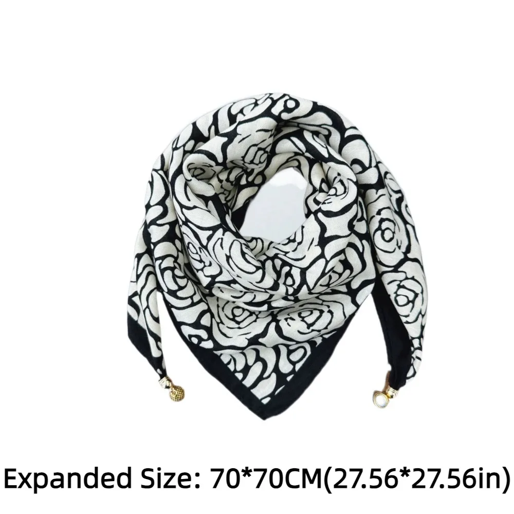 Vintage Style Satin Ladies Square Scarf Simple Soft Magnetic Buckle Scarf Elegant Neck Protection Wraps Neck Warmer for Women 6