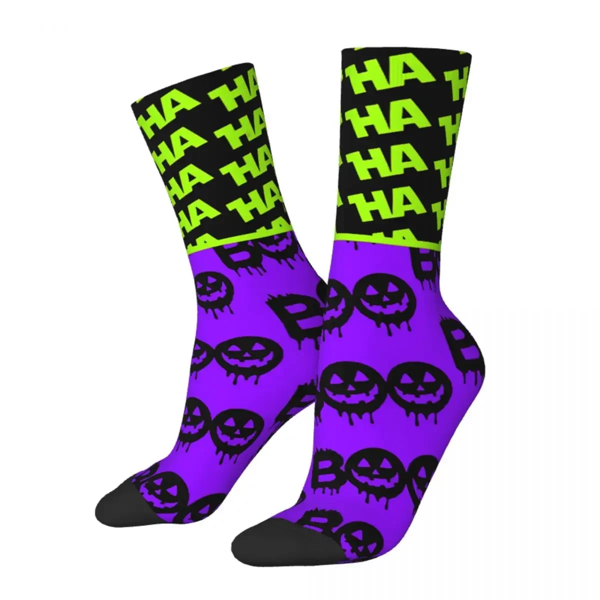 

Funny Crazy Sock for Men Green Boo Hip Hop Harajuku Halloween Seamless Pattern Printed Boys Crew Sock Novelty Gift