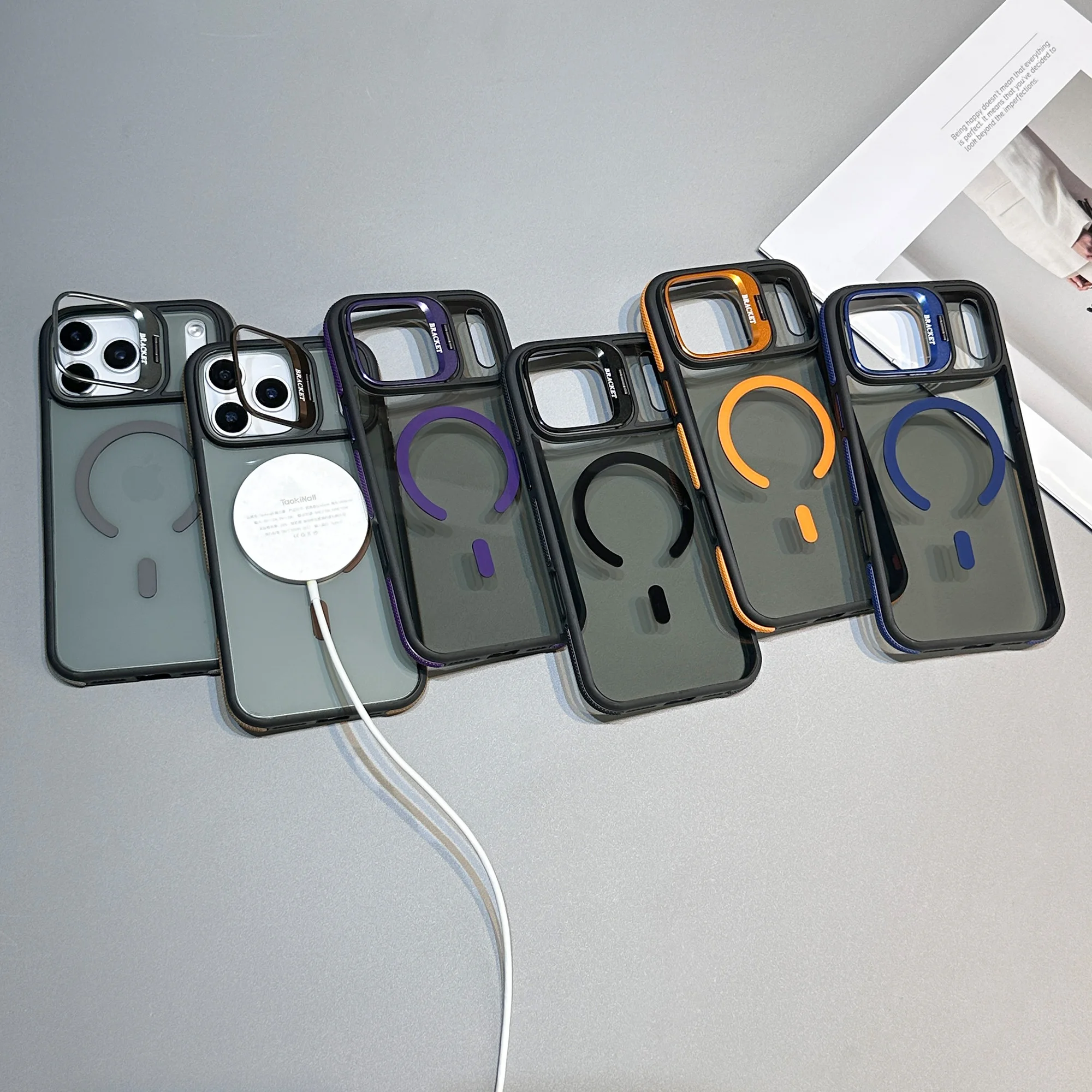 Luxury Matte Clear Kickstand Stand Magnetic Phone Case Cover