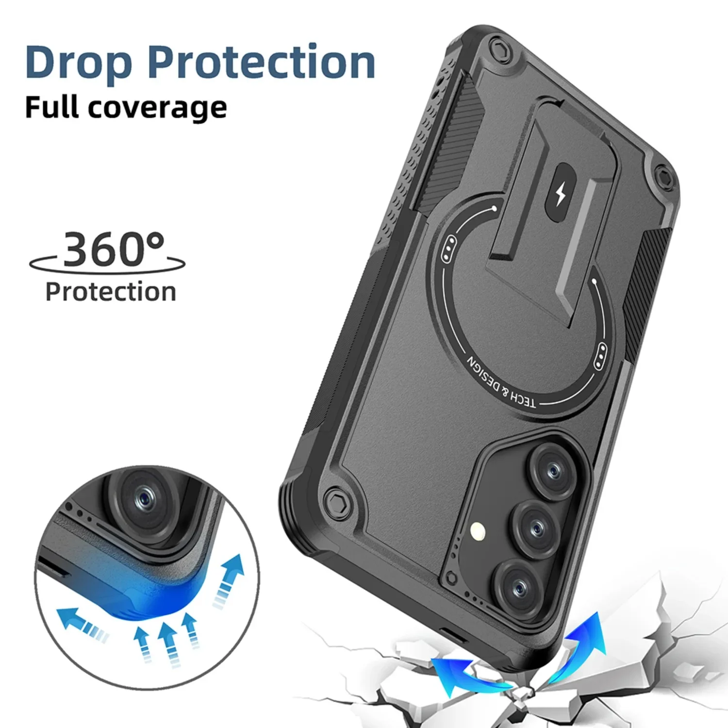 Magnetic Wireless Charging Case with Holder and Anti-Fall Protection