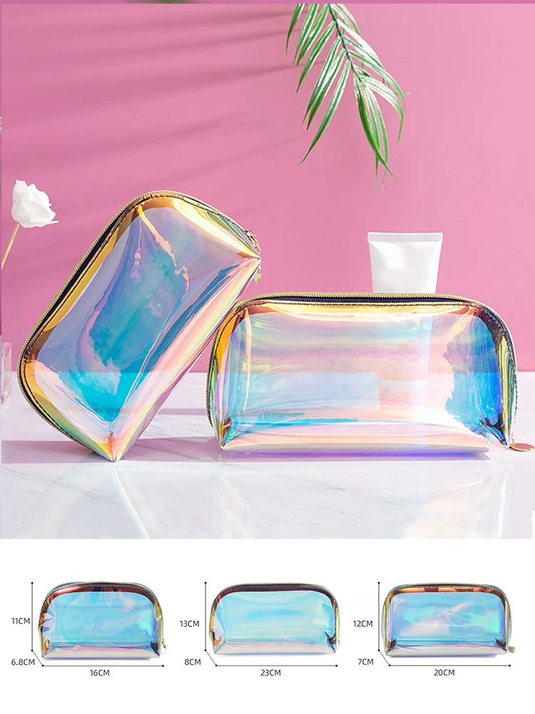 

Laser Cosmetic Bag Ins Style Korean Cosmetics Semicircle Travel Buggy Bag Portable Dumpling-Shaped Transparent Wash Bag