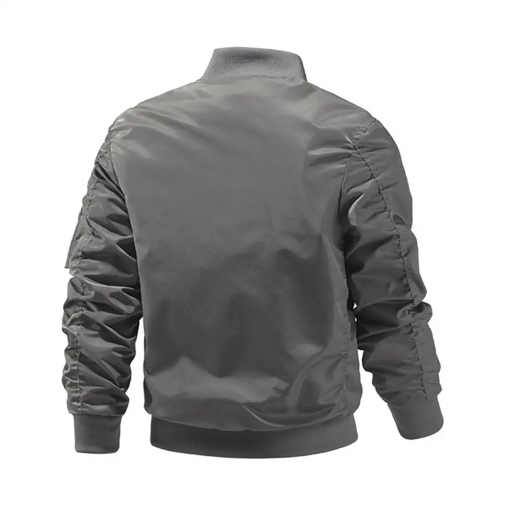 

Thick Jacket Windproof Stand Collar Men's Outdoor Jacket with Multi Pockets Smooth Solid Color Coat for Fall Spring Solid Color
