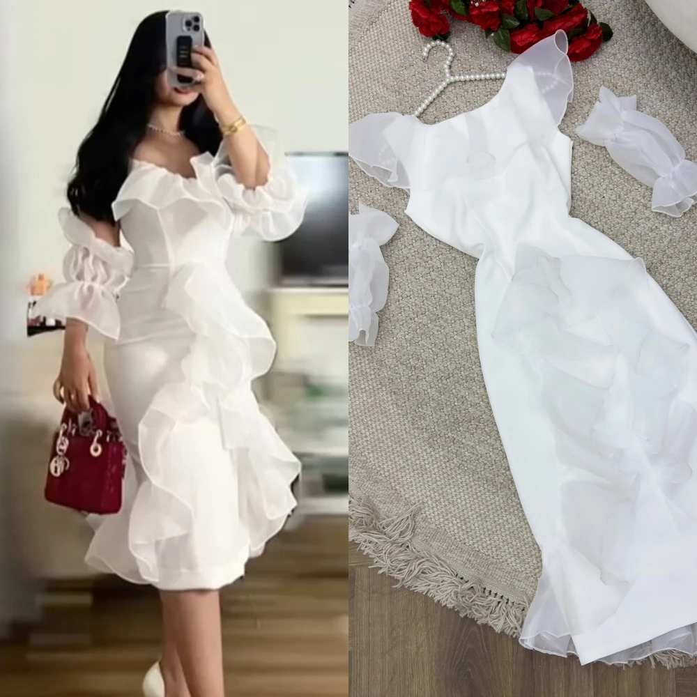 Jiayigong  Satin Ruffles Pleat Clubbing Sheath O-Neck Bespoke Occasion Gown Knee Length Dresses