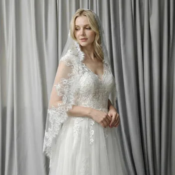Customized Mantilla Veil with Eyelash Lace, Single Tier 1m/1.5m/2m Wedding Veil with Hidden Comb, Eyelash Lace Ivory Bridal Veil 1