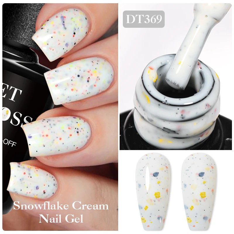 MEET ACROSS 7ml Cream White Nail Gel Polish Snowflake Cream Shining Colorful Semi Permanent UV Gel Varnish Nail Art For Manicure