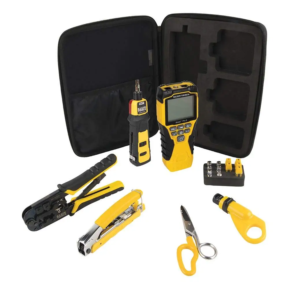 

Klein Tools VDV001819 Tool Set, Cable Installation Test Set with Crimpers, Scout Pro 3 Cable Tester, Snips, Punchdown Tool