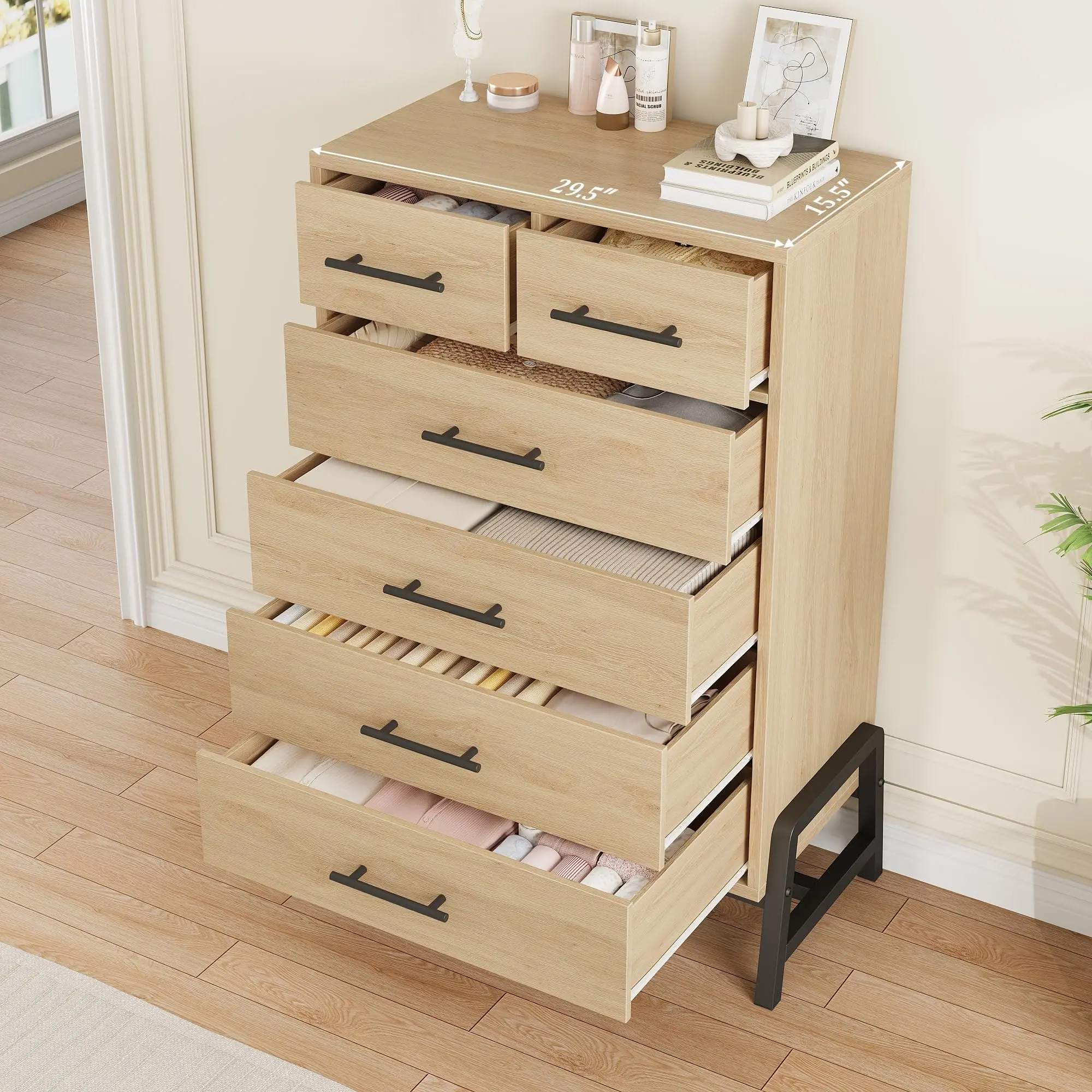 4+2 Kommode für Schlafzimmer, 46,6" hohe Kommode, hohe Schublade mit freistehendem Stauraum, Holzschrank-Aufbewahrungstruhe für Wohnzimmer – Detail 6