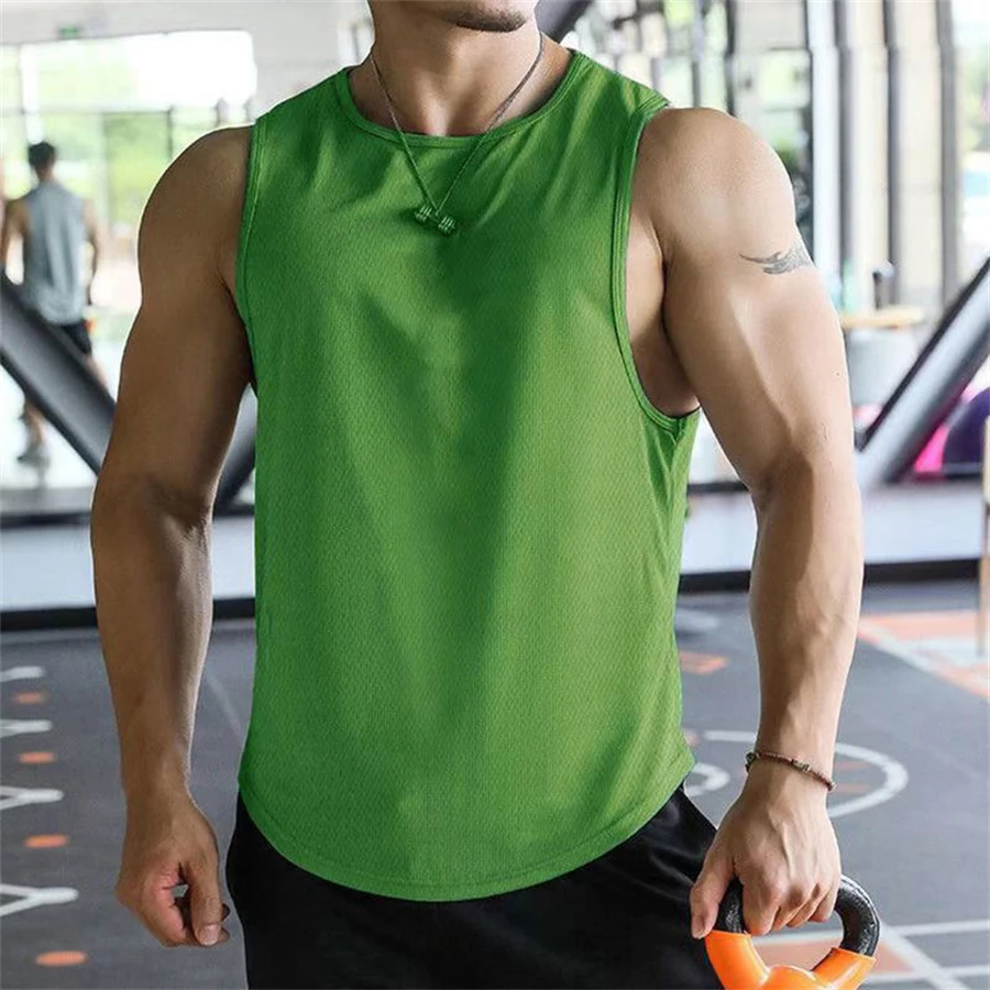 2023 new Men Tank Tops Sleeveless Shirt Polyester Mesh Material Quick Dry Breathable Men Workout Fitness Basketball Top Tee