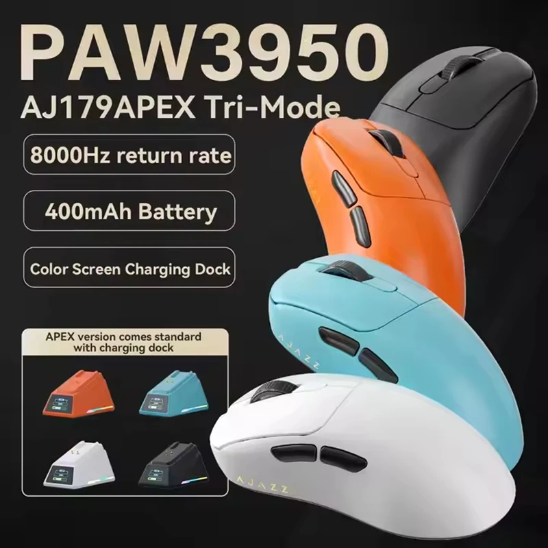 쇼핑 아자즈 AJ179 APEX 무선 2.4G 3모드 PAW3950 플라스틱 경량 42000 DPI 인체공학적 게이밍 마우스