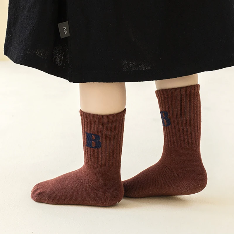 2023 Spring Cute Cotton Student Slippers Stockings Children Solid Color Letter White Thermal Sleeping Socks for Baby Accessories