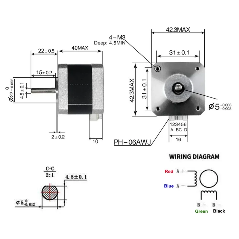 3D 프린터 조각기 기계 CNC 키트용 Nema 17 스테퍼 모터, 42mm 플랜지, 42N.cm, 4 리드, 1.5A, 2 상 스테퍼 모터