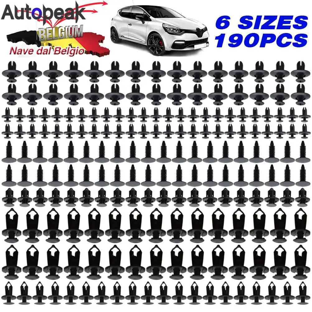 

190Pcs 6 Sizes Universal Auto Vehicle Car Fastener Push Pin Rivet Trim Clips Door Panel Fender Liner For Honda Civic Ford Focus