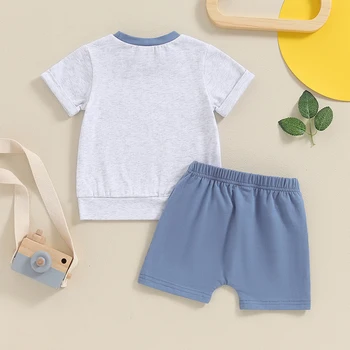 Lioraitiin Toddler Boys Summer Outfits Patchwork Round Neck Short Sleeve T-Shirts Tops Elastic Waist Shorts 2Pcs Clothes Set 5