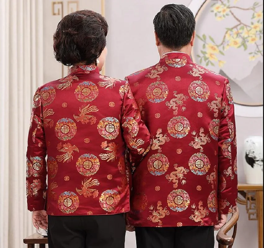 Spring Autumn Men Women Chinese Style Long Sleeve Jacket Satin Embroidery Tang Suit New Year Birthday Party Coat men chinese style shirt hanfu jacket