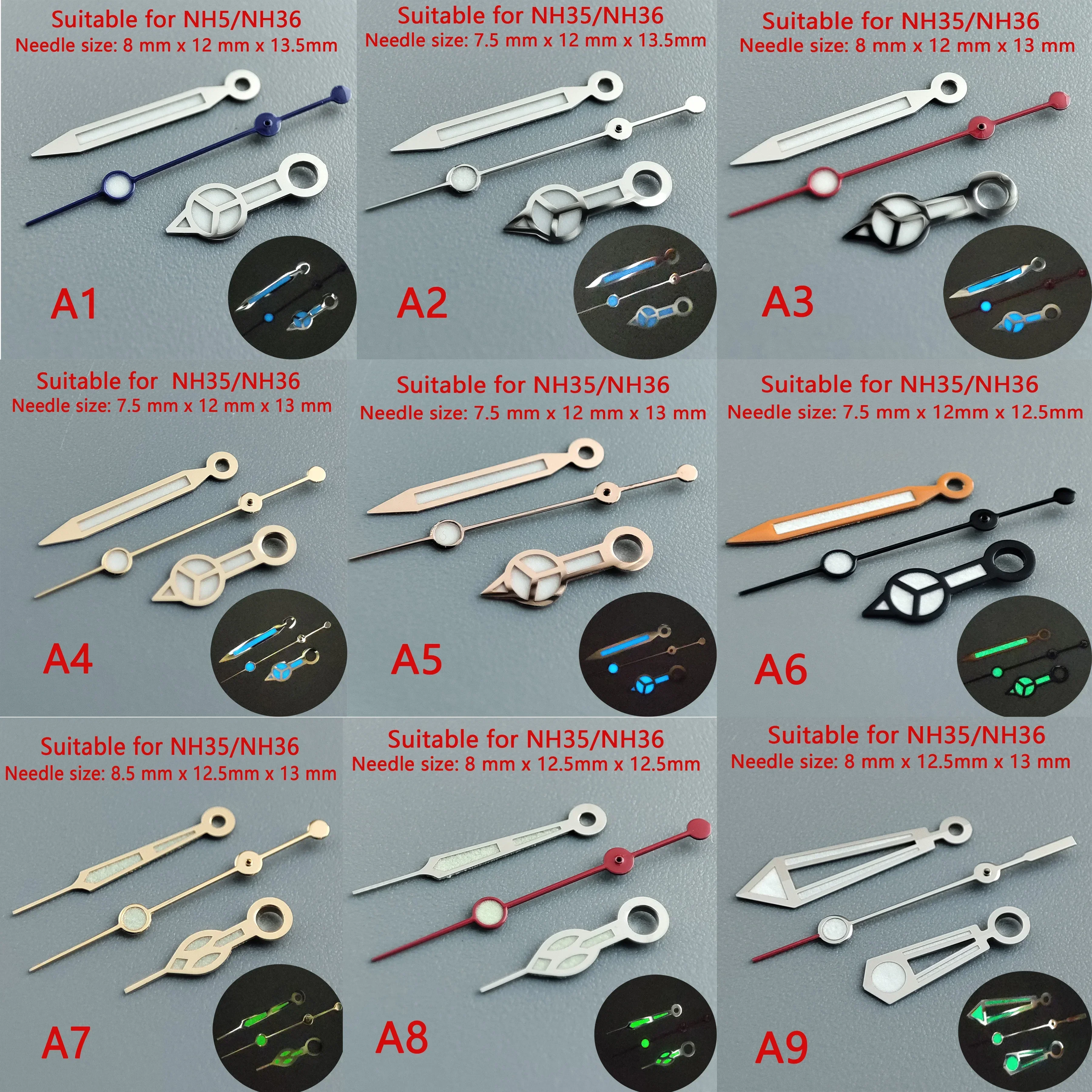 904L Watch Hands NH35 NH36 Green Luminous Second Watch Accessories Pointer Hands Silver 904L Watches watch accessories