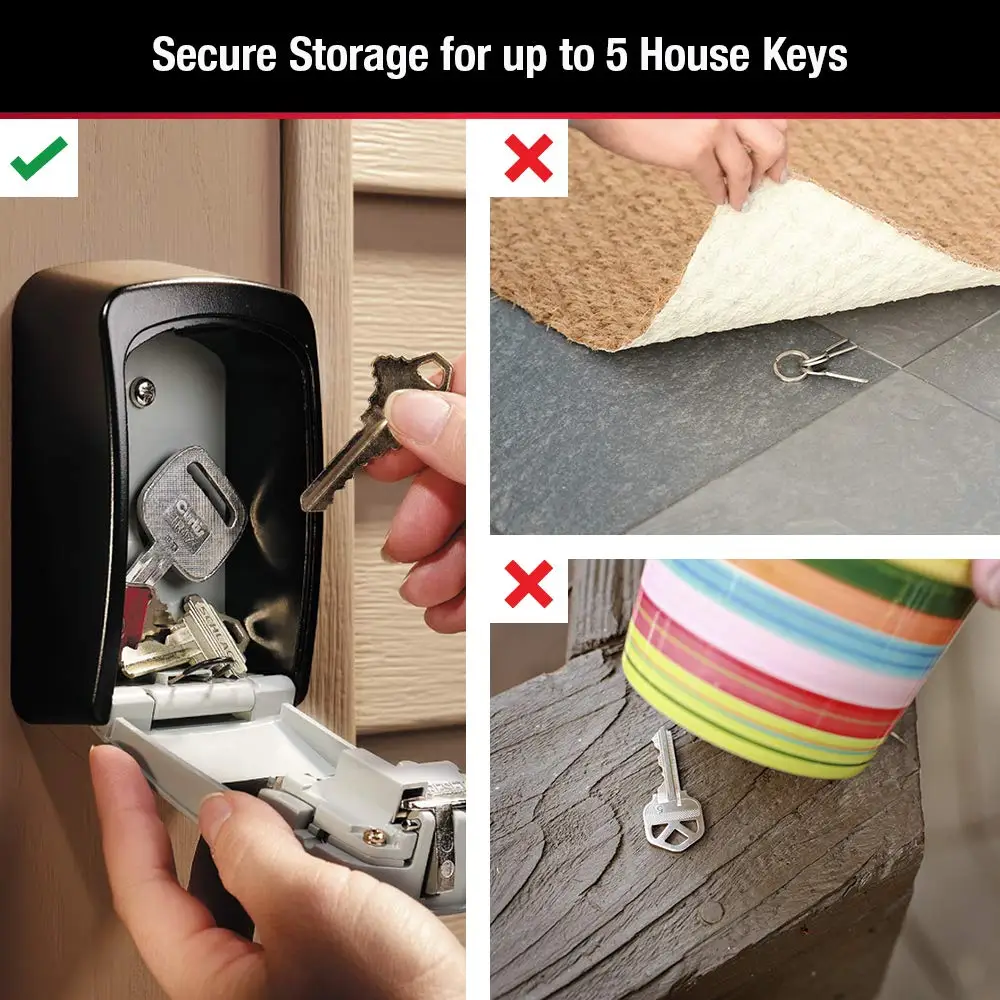 Master Lock Key Storage Box Wall Mount Outdoor Lock Box for House Keys Key Safe with Combination Lock 5 Key Capacity 5401EC images - 6