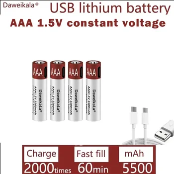 2025New USB AAA Rechargeable Batteries 1.5V 5500 mAh li-ion battery for remote control mouseElectric toy battery + Type-C Cable