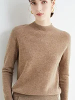 Women 100% Merino Wool Sweater For Autumn Winter  First Line Seamless Half-high Collar Pullover Basic Top OL Solid Soft Cashmere - Image 2
