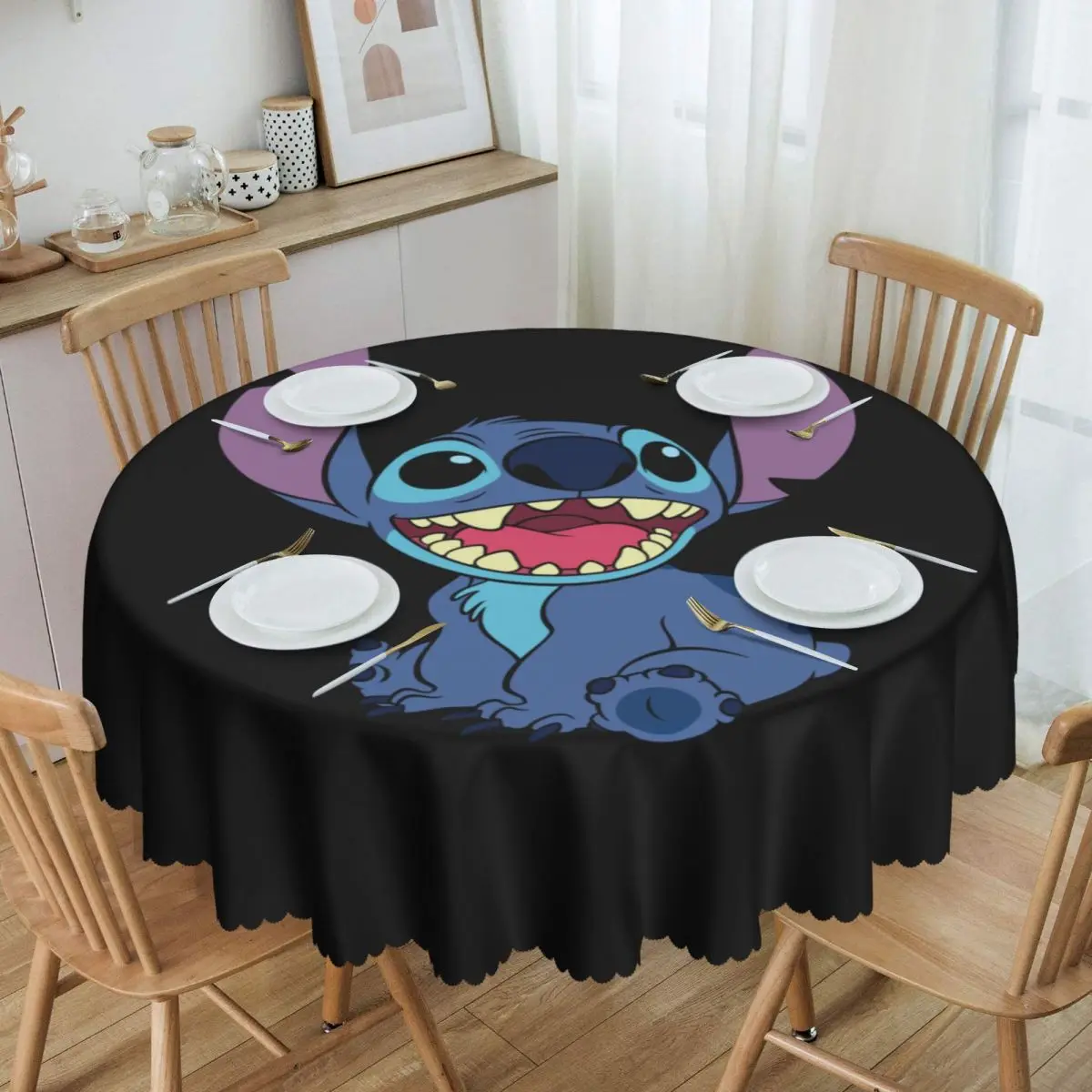 

Customized Cute Stitch Disney Round Tablecloths 60 Inch Kawaii Table Covers for Parties Table Cloth