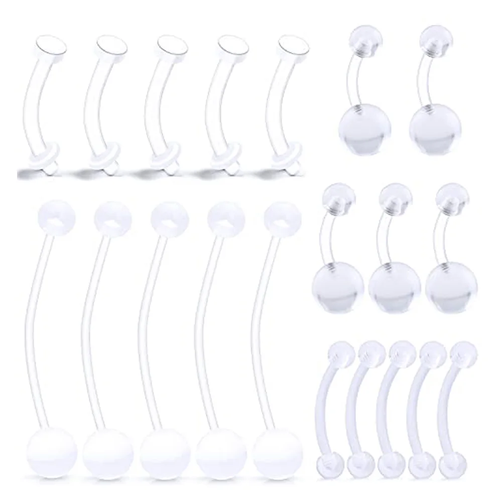20 stücke 14g Klar Bauchnabel Ringe Schwangerschaft Bioflex Kunststoff Bauch Ring Frauen Curved Barbell Nabel Piercings Halterungen – Detail 1