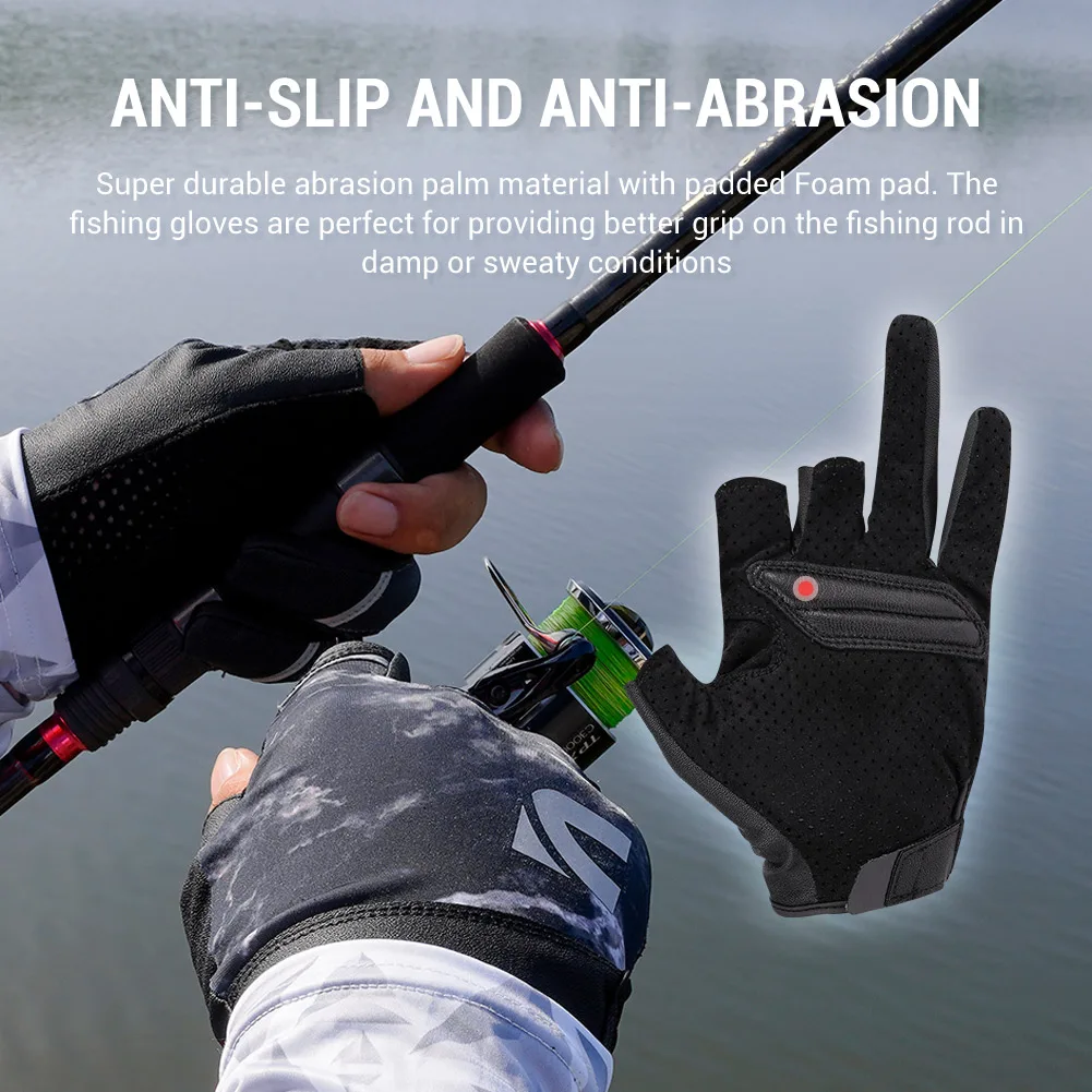 Cycling Gloves Fingerless Gloves Fishing Gloves Noeby 3 Half-Finger Fishing Gloves Anti-Slip Glove UPF50+ Breathable Antiskid for Hiking Biking Kayaking Fishing Tackle Gloves