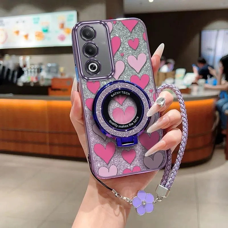 Cute Loving Heart Phone Case Set with Lanyard and Stand