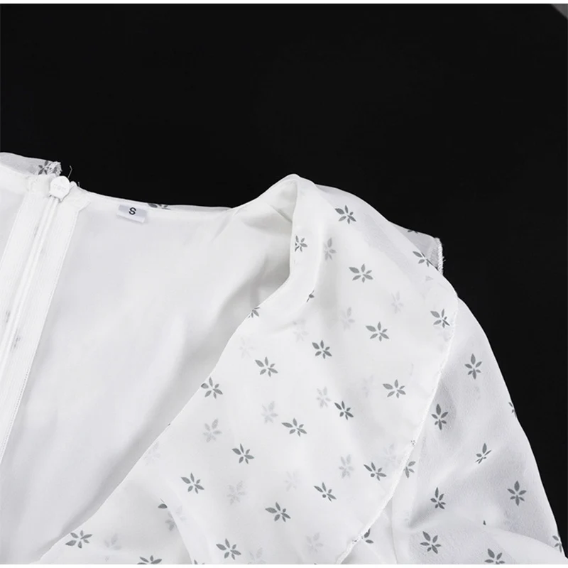 Damen Maxikleid mit Polka-Dot-Print, V-Ausschnitt, langen ausgestellten Ärmeln, Rüschensaum, asymmetrisches Kleid, lässig, für den Alltag, für ein Date, Abendkleid für Damen – Detail 5