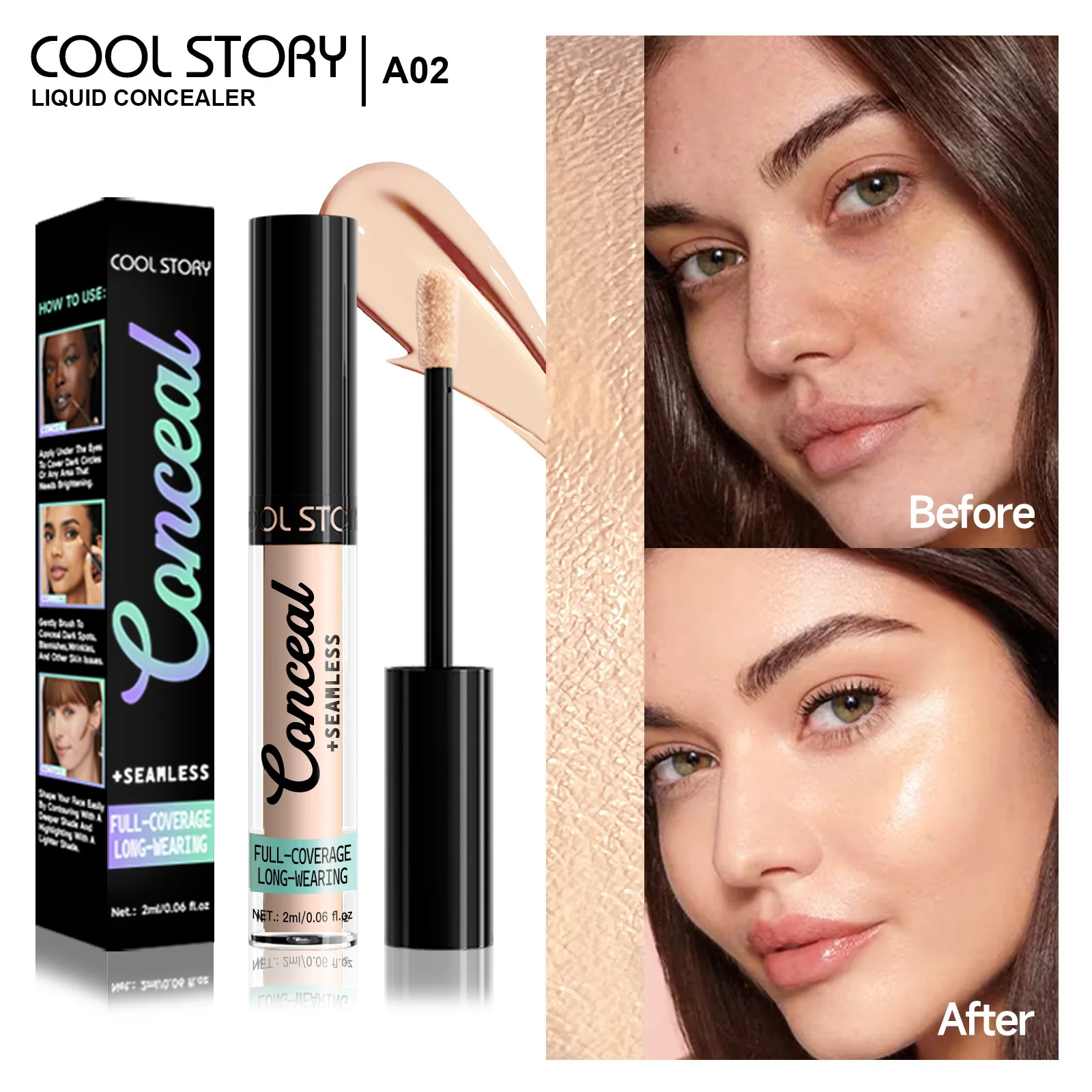 10-Color Full Coverage Concealer,Natural Long-Lasting, Matte Finish, Lightweight Formula, Dark Shade Options for All Light Beige - Image 4